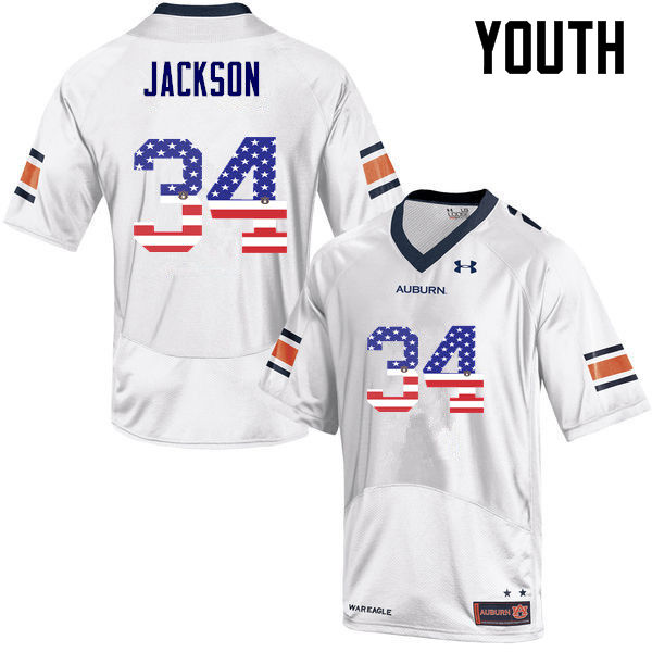Youth Auburn Tigers #34 Bo Jackson USA Flag Fashion White College Stitched Football Jersey